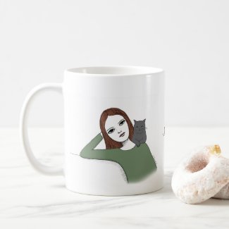 Red Hair Woman and a black cat custom name