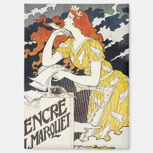 Red Hair Woman Yellow Dress Classic Art Nouveau Magnet