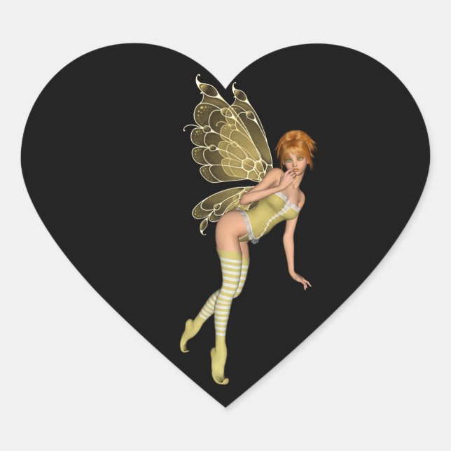 Red Haired 3D Pixie - Yellow Green Outfit Heart Sticker (Front)
