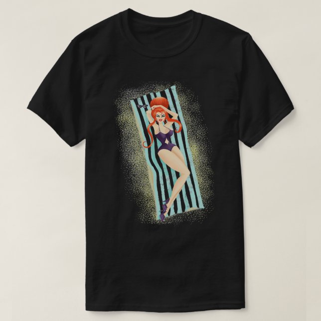 Red Haired Bouffant Beach Blanket Bombshell T-Shirt (Design Front)