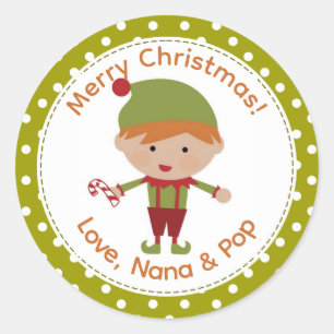 Red haired boy elf Christmas Labels 