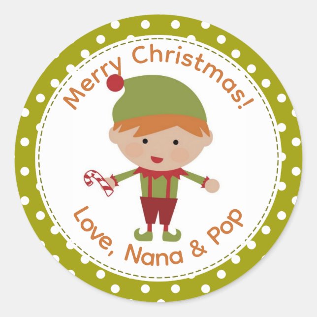 Red haired boy elf Christmas Labels  (Front)