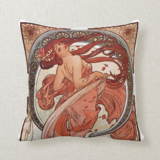 Red Haired Dancing Girl - Mucha Throw Pillow