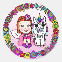 Red Haired Fairy and Rainbow Unicorn and Butterfly