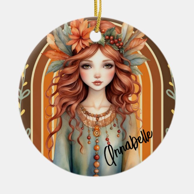 Red Haired Fairy with Flowers Ornament (Front)