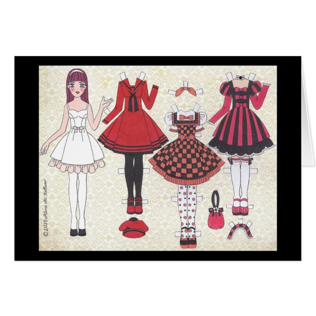 Red-Haired Lolita Paper Doll Blank Card (Front Horizontal)