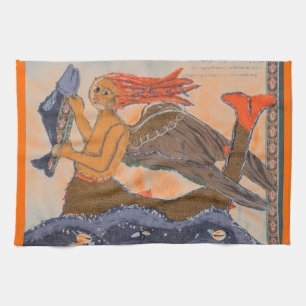 Red Haired Medieval Mermaid by Alexandra Cook Kitchen Towel