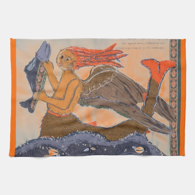 Red Haired Medieval Mermaid by Alexandra Cook Kitchen Towel (Horizontal)
