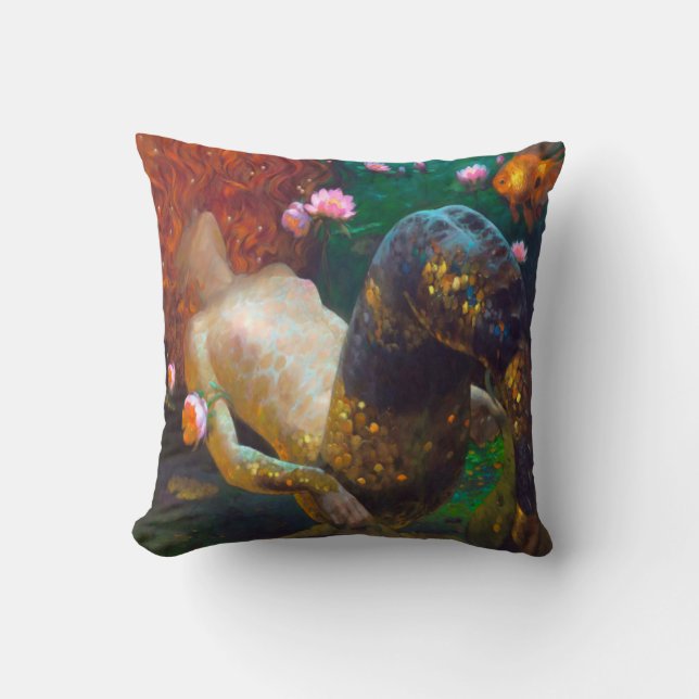 Red Haired Mermaid 2 Throw Pillow (Front)
