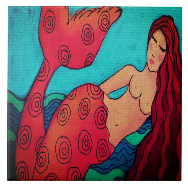 Red Haired Mermaid Ceramic Tile (Front)