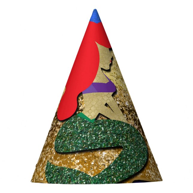 Red Haired Mermaid Golden Seashell Birthday Party Party Hat (Front)