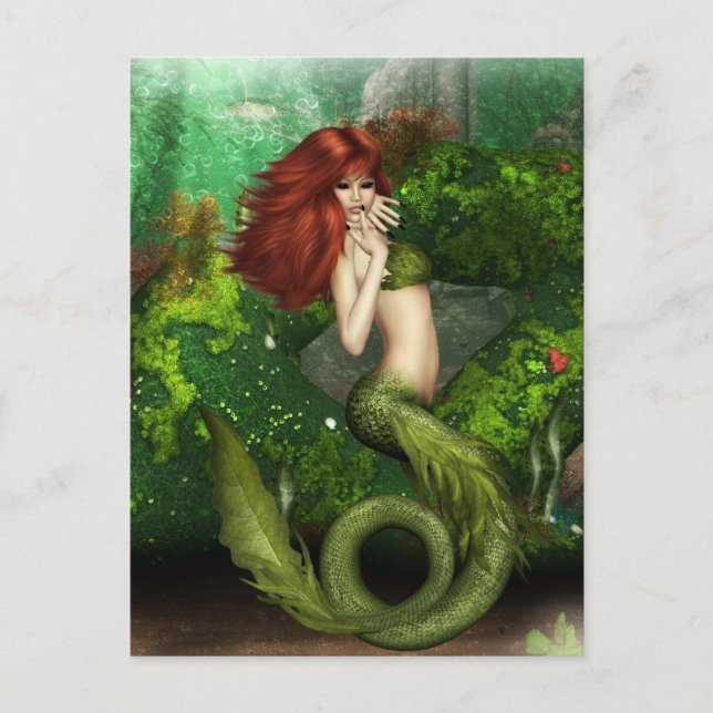 Red Haired Mermaid Postcard (Front)