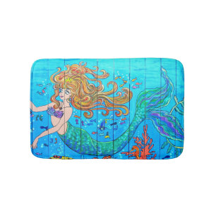 red-haired  mermaid underwater bath mat
