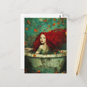 Red Haired Mermaid Woman in a Bathtub Postcard