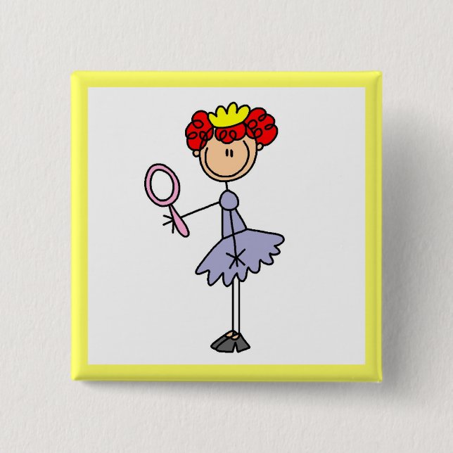 Red Haired Princess 2 Inch Square Button (Front)