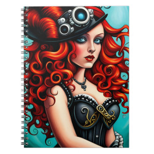 Red Haired Streampunk Woman Notebook