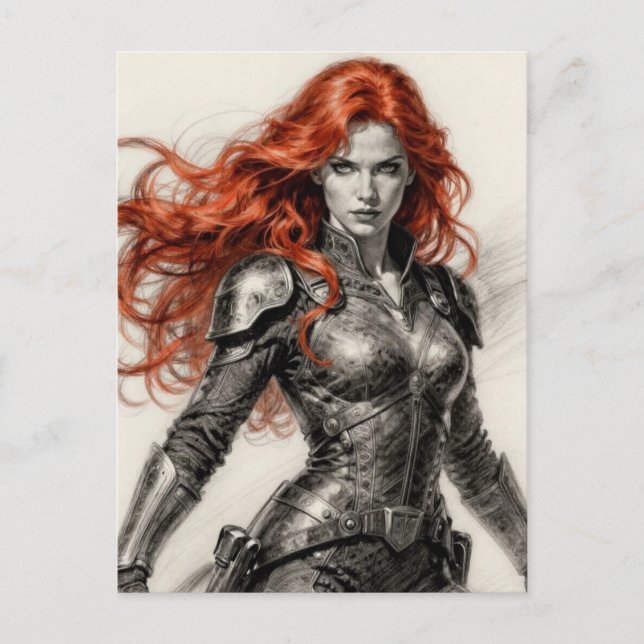 Red haired warrior woman  postcard (Front)