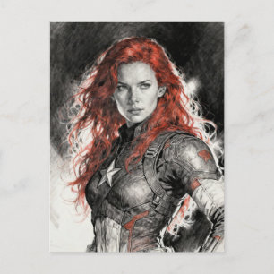 Red haired warrior woman  postcard