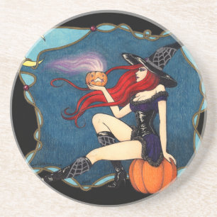 Red-haired Witch Halloween Coaster