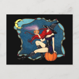 Red-haired Witch Halloween Postcard