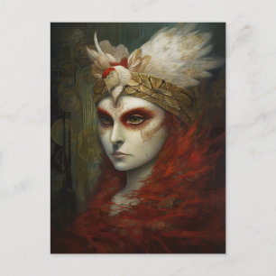 Red Haired Woman Feather Crown Postcard