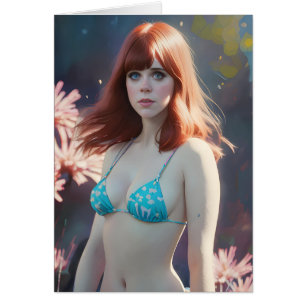 Red Haired Woman in a Bikini Blank Inside Greeting