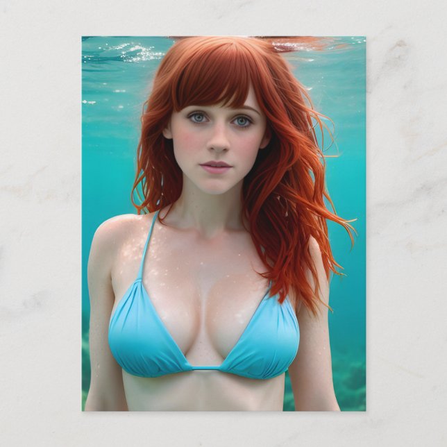 Red Haired Woman in a Bikini Underwater Postcard (Front)