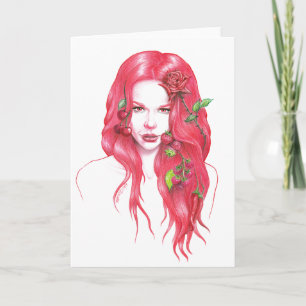 Red haired woman portrait Surreal fantasy art Card