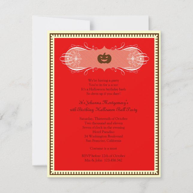 Red Halloween Ball Costume Party Invites (Front)