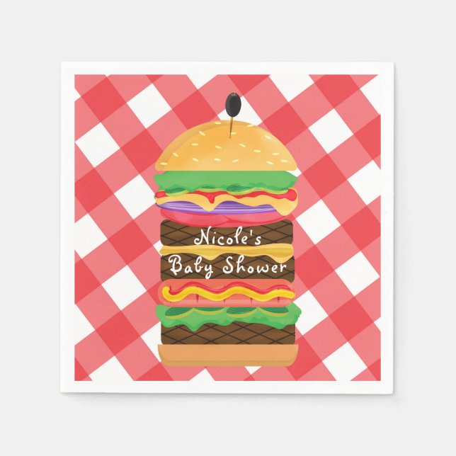 Red Hamburger Summer Cookout Barbecue BBQ Party Napkin (Front)