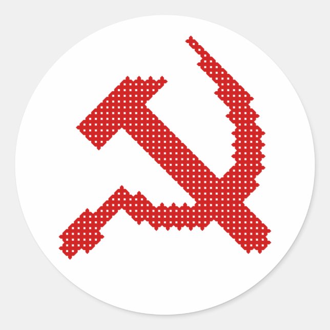 Red Hammer and Sickle Symbol  Cross Stitch Design  Classic Round Sticker (Front)