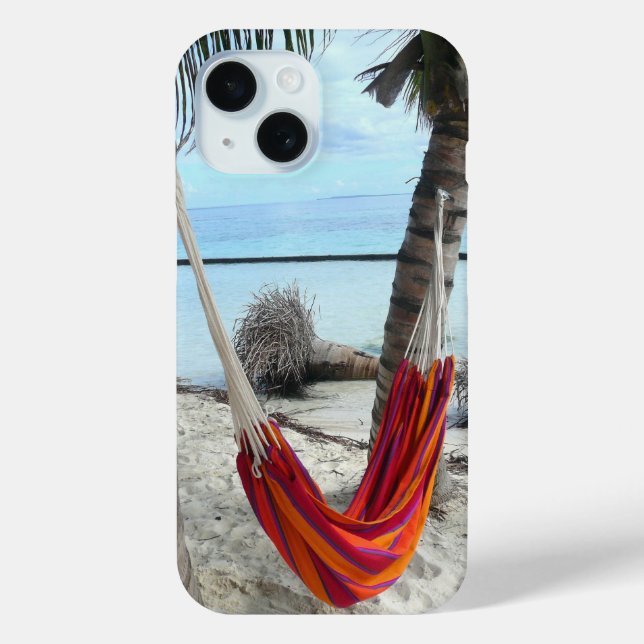 Red Hammock Between Palms, Caribbean Beach Case-Mate iPhone Case (Back)
