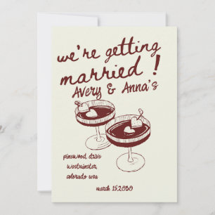 Red Hand Draw Wedding Whimsical Invitation