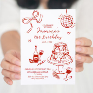 Red Hand Drawn 21st, 30th,40th,50th, Birthday  Invitation