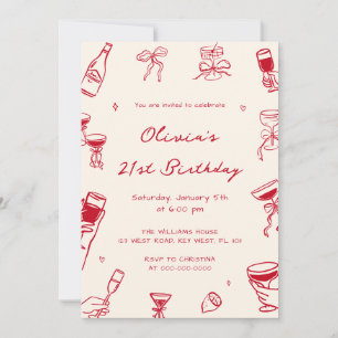 Red Hand Drawn Birthday Party Invitation