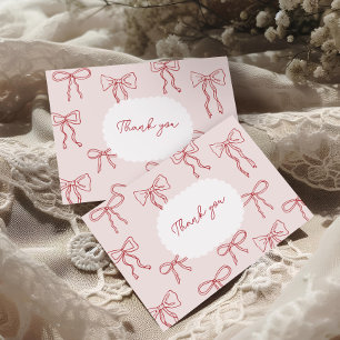 Red Hand Drawn Boho Bows Pink Baby Shower Thank You Card