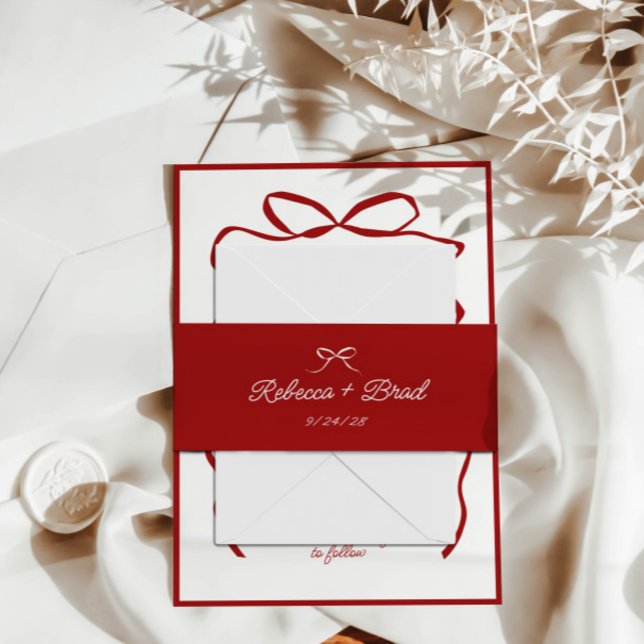 Red Hand Drawn Bow Ribbon Sketch Wedding Invitation Belly Band (Red Hand Drawn Bow Ribbon Sketch Wedding Invitation Belly Band)