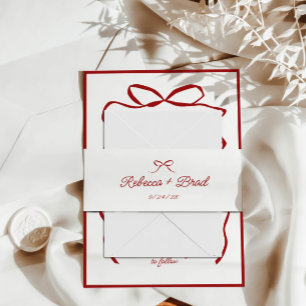 Red Hand Drawn Bow Ribbon Sketch Wedding Invitation Belly Band
