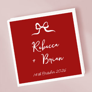 Red Hand Drawn Bow Ribbon Sketch Wedding Napkin