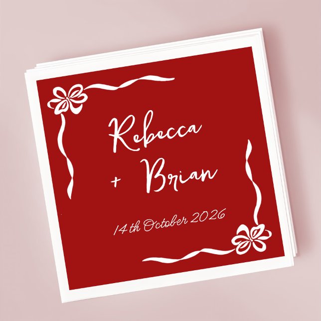 Red Hand Drawn Bow Ribbon Sketch Wedding Napkin (Creator Uploaded)