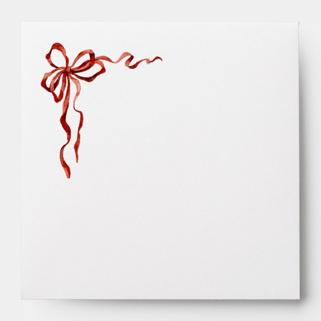 Red Hand Drawn Bow With Return Address Square Envelope (Front)