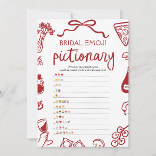 Red Hand Drawn Bridal Shower Emoji Pictionary Game Invitation
