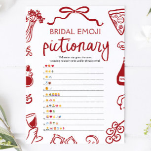 Red Hand Drawn Bridal Shower Emoji Pictionary Game Invitation