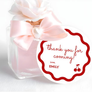 Red Hand Drawn Cherry on Top Birthday Favour Tags