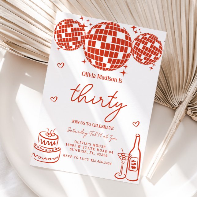 Red Hand Drawn Disco Ball Birthday Party Invitation (Creator Uploaded)