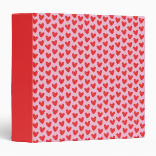 Red Hand-Drawn Doodle Hearts Pattern on Pastel Pin Binder