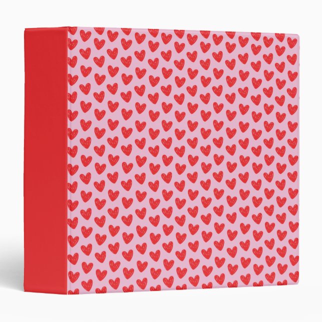 Red Hand-Drawn Doodle Hearts Pattern on Pastel Pin Binder (Front/Spine)