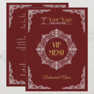 Red Hand-drawn Elegant Ornate Your Logo VIP Menu