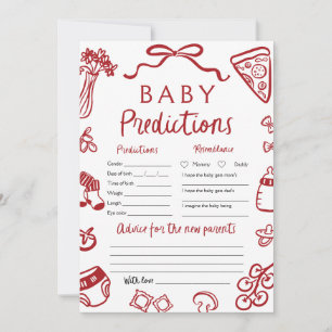 Red Hand Drawn Italian Pizza Baby Prediction Game Invitation