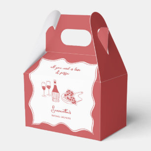 Red Hand Drawn Italian Pizza Wine Bridal Shower Favor Box